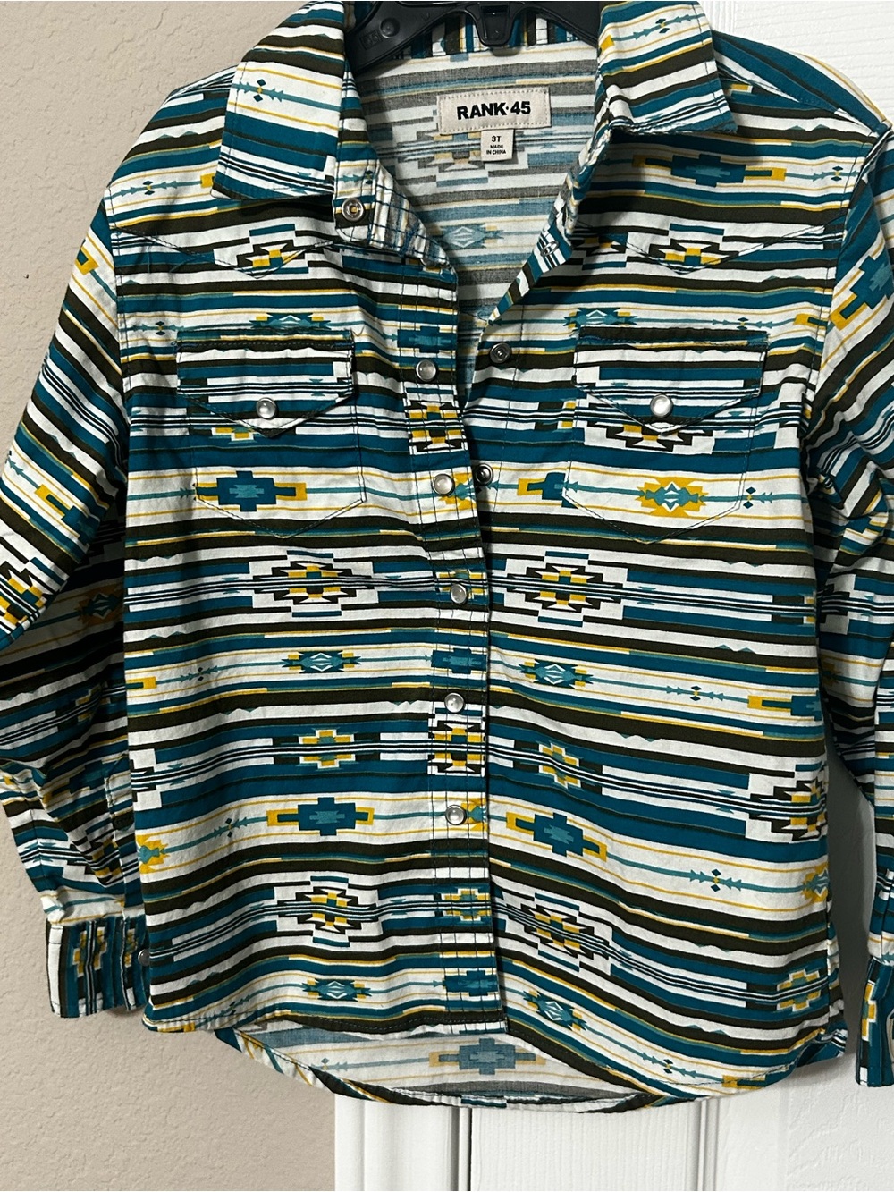 Rank-45 Boys Teal & Yellow Southwestern Button-Down Shirt